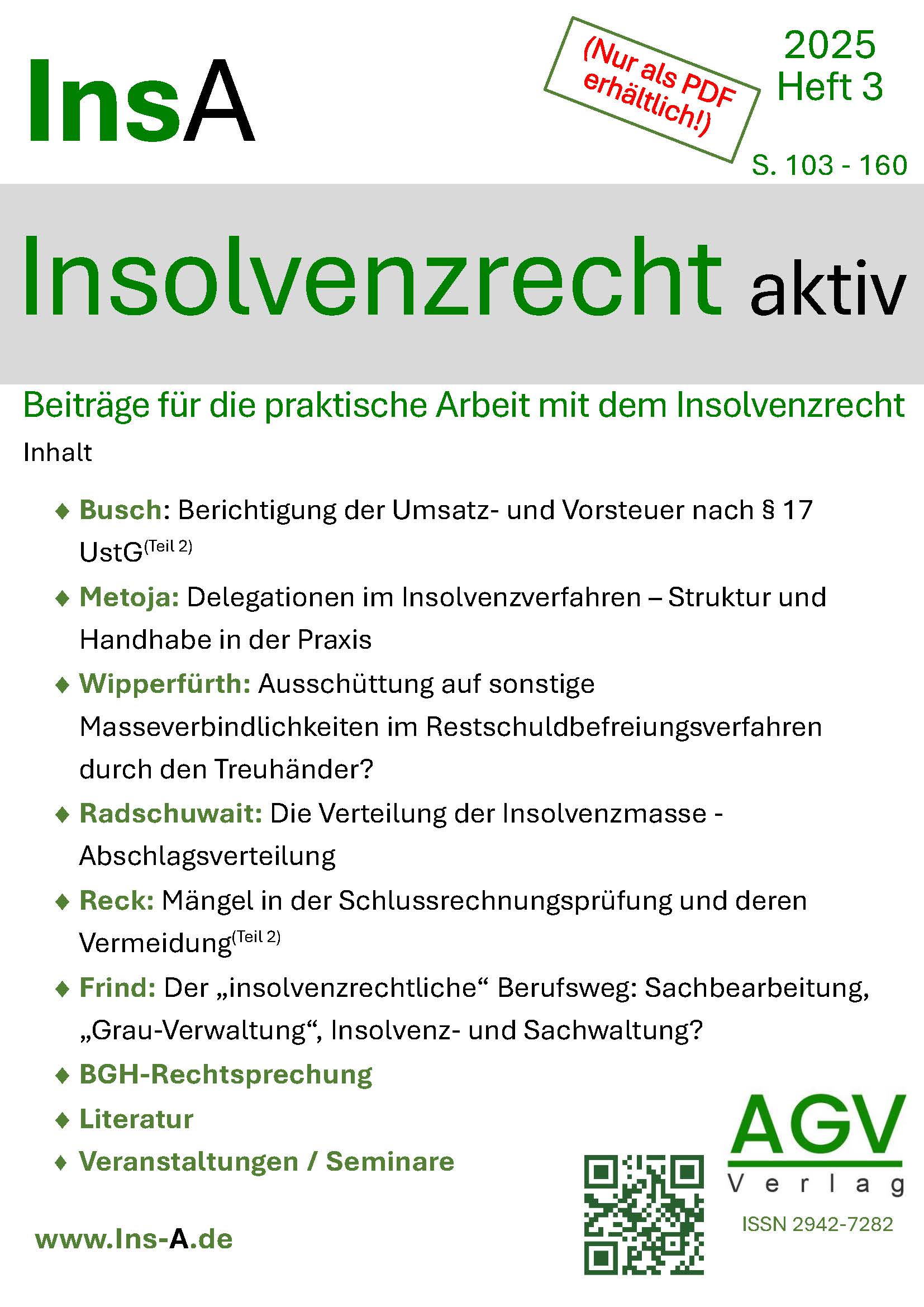 InsA – Insolvenzrecht aktiv Cover