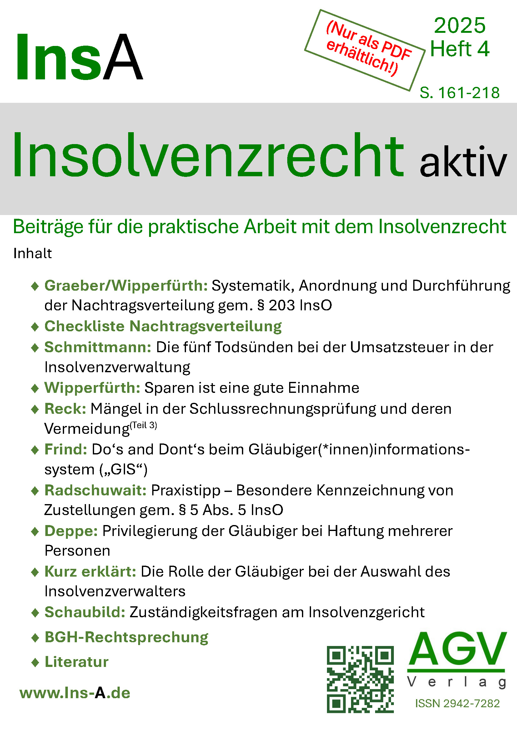 InsA – Insolvenzrecht aktiv Cover