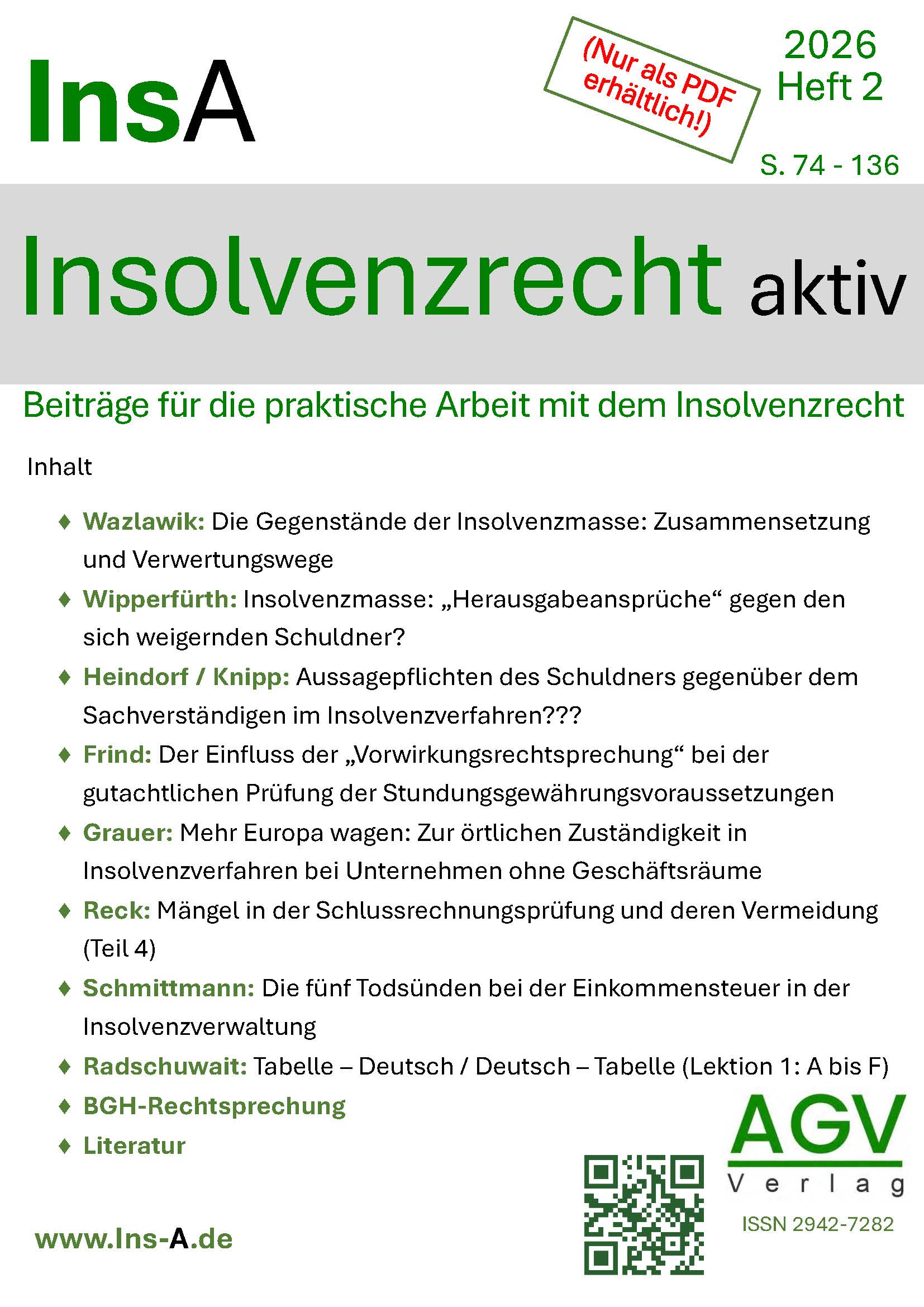 InsA – Insolvenzrecht aktiv Cover
