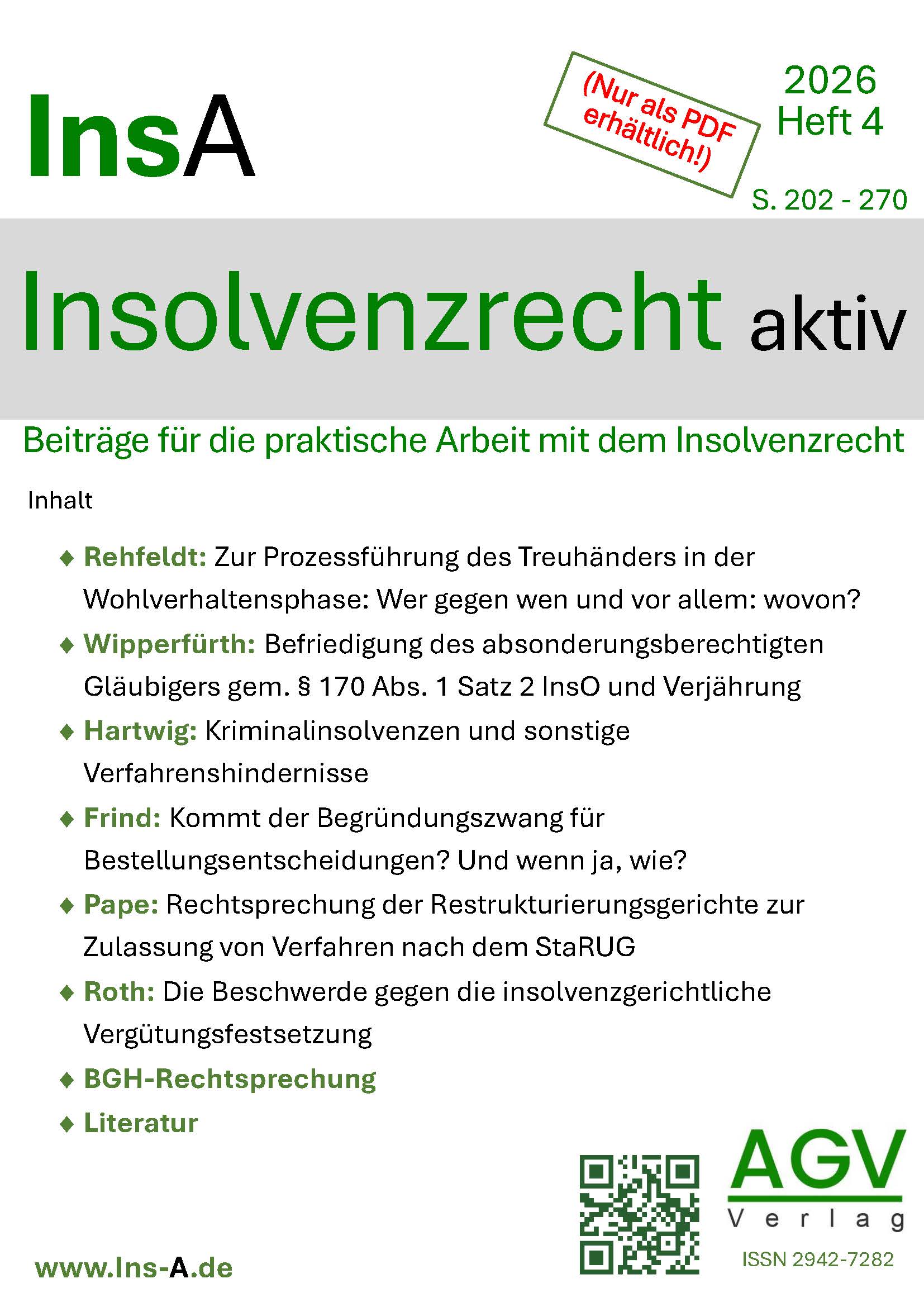 InsA – Insolvenzrecht aktiv Cover